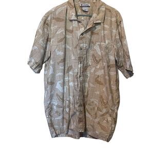 Columbia Mens Fish Allover Print Short Sleeve Button Down Shirt Size XXL